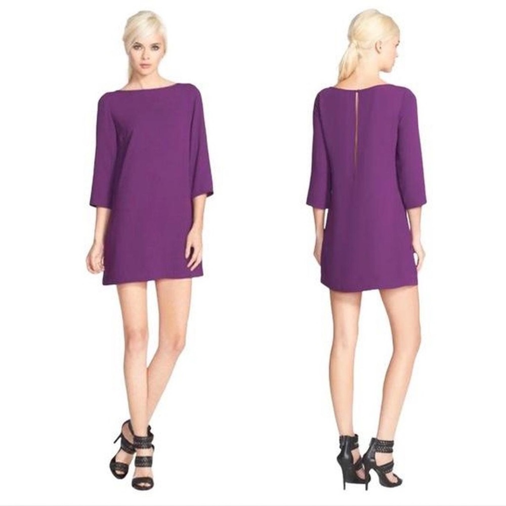 Purple Shift Dress with Boat Neck